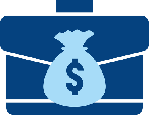 Icône d'une mallette avec un sac d'argent au milieu